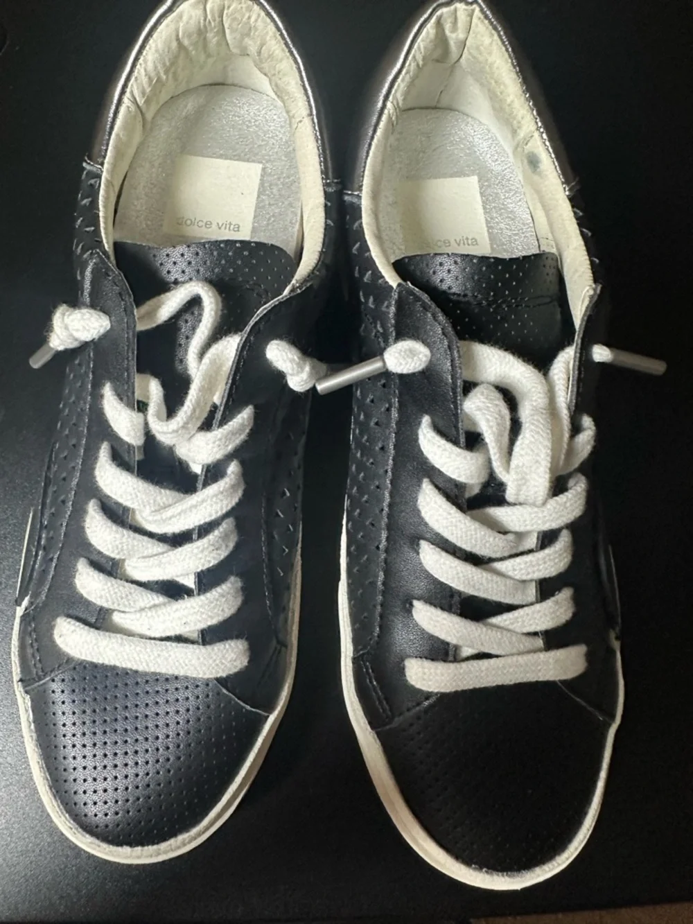 Dolce Vita Black and White Perforated Leather Sneakers
